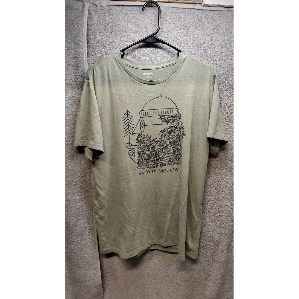 Old Navy Mens Go With The Flow Graphic Tee Sage Green Beard Tree Art L(b3)